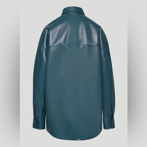 Babaton Aritzia Forest Green Pelli Faux Leather Vegan Button Down Shirt Jacket - Picture 12 of 12